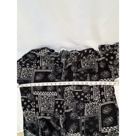 12th Tribe Scarf Print Button Down Shirt Size S Relaxed Fit Long Sleeve Black 90 - Picture 7 of 8